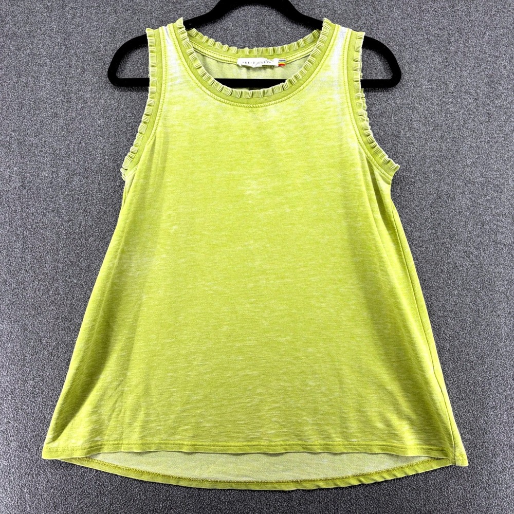 Jane Delano Tie Dye Ruffled Neck Sleeveless Burnout Tank Top Women's Small Green